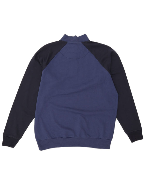 Moletom masculino vintage com zíper e pescoço 2XL algodão colorblock azul