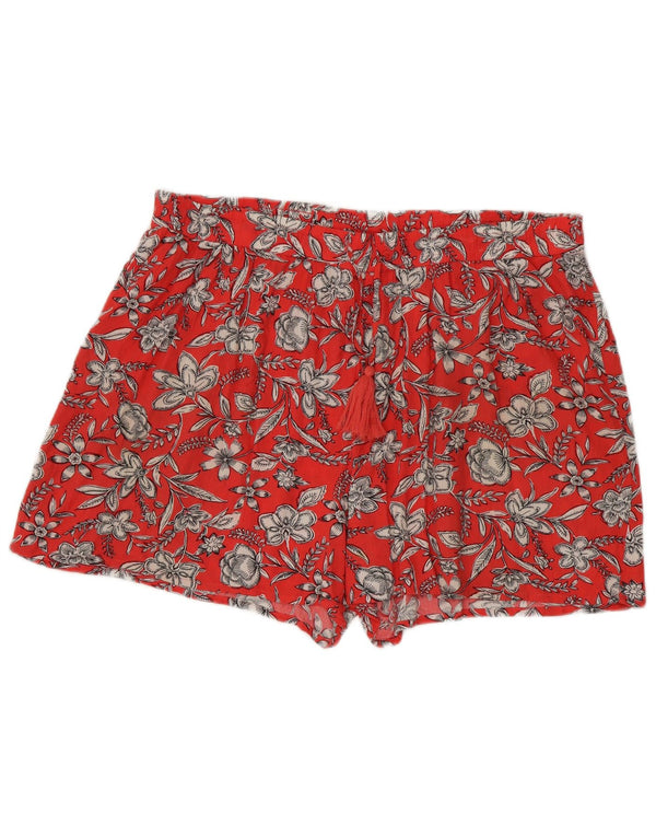 Shorts feminino de cintura alta Marks & Spencer UK 18 XL W38 vermelho floral viscose