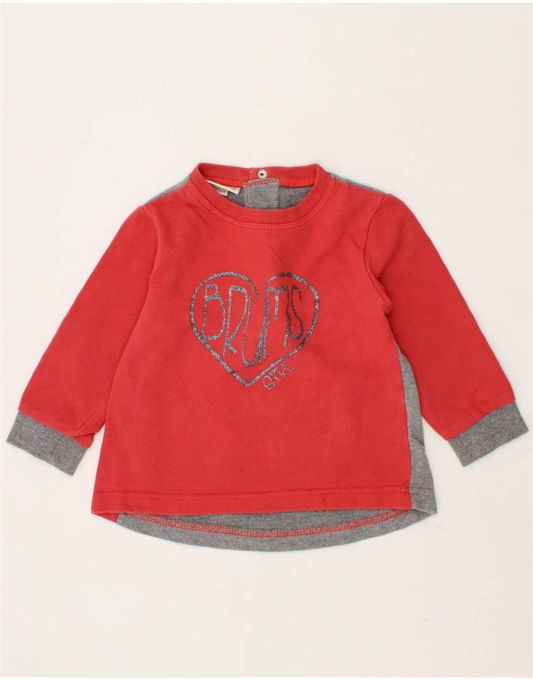 BRUMS Baby Girls Graphic Sweatshirt Jumper 9-12 Months Red Colourblock Vintage Brums and Second-Hand Brums from Messina Hembry 