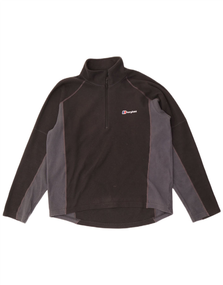 Suéter de lã masculino BERGHAUS com gola e zíper cinza médio poliéster bloco colorido