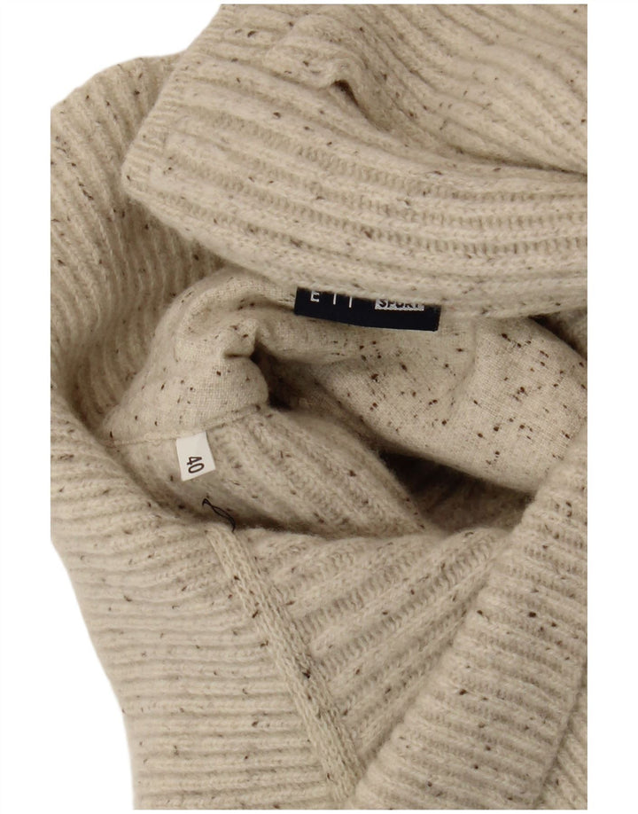 Suéter feminino vintage com gola xale EU 40 médio esbranquiçado manchado