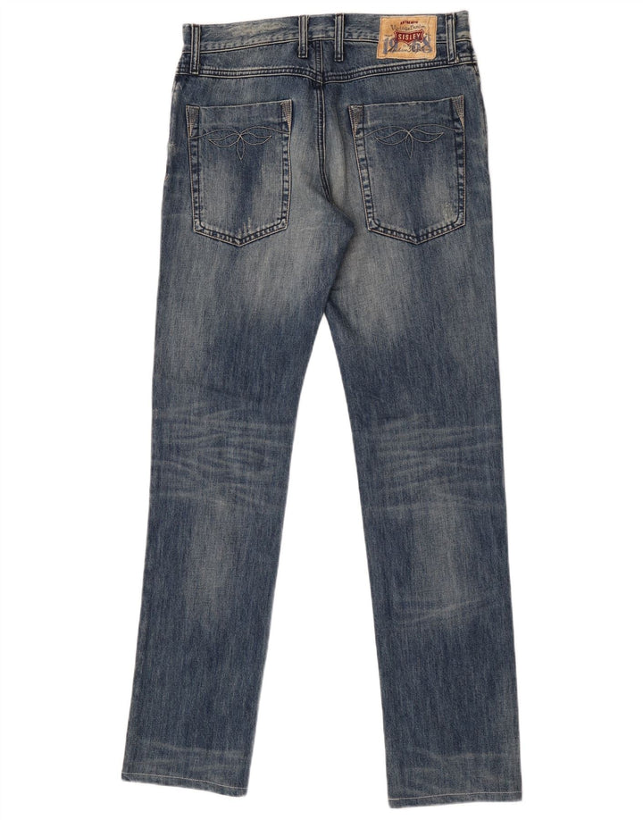 Sisley Jeans masculino desgastado slim W31 L33 azul algodão