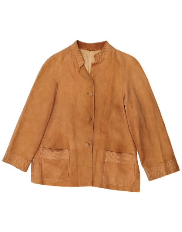 Jaqueta blazer feminina vintage de camurça com 3 botões Reino Unido 14 bege médio
