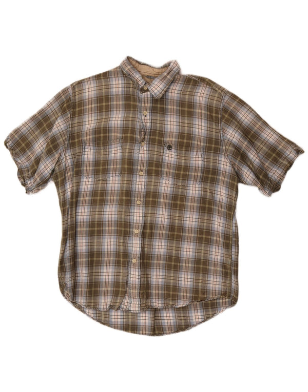 Camisa masculina de manga curta Timberland, linho xadrez cáqui médio