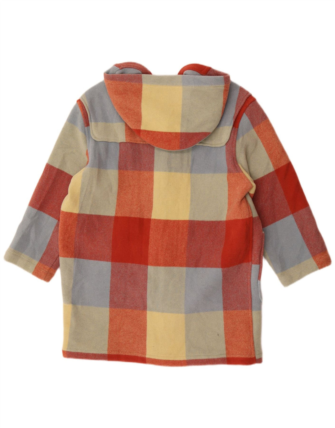 Casaco feminino com capuz Benetton UK 16 grande lã xadrez multicolorida