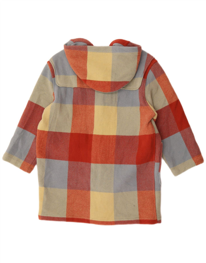 Casaco feminino com capuz Benetton UK 16 grande lã xadrez multicolorida