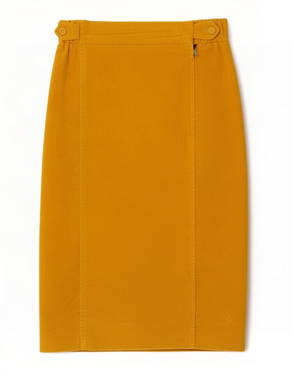 Saia lápis feminina vintage UK 12 médio W26 amarelo