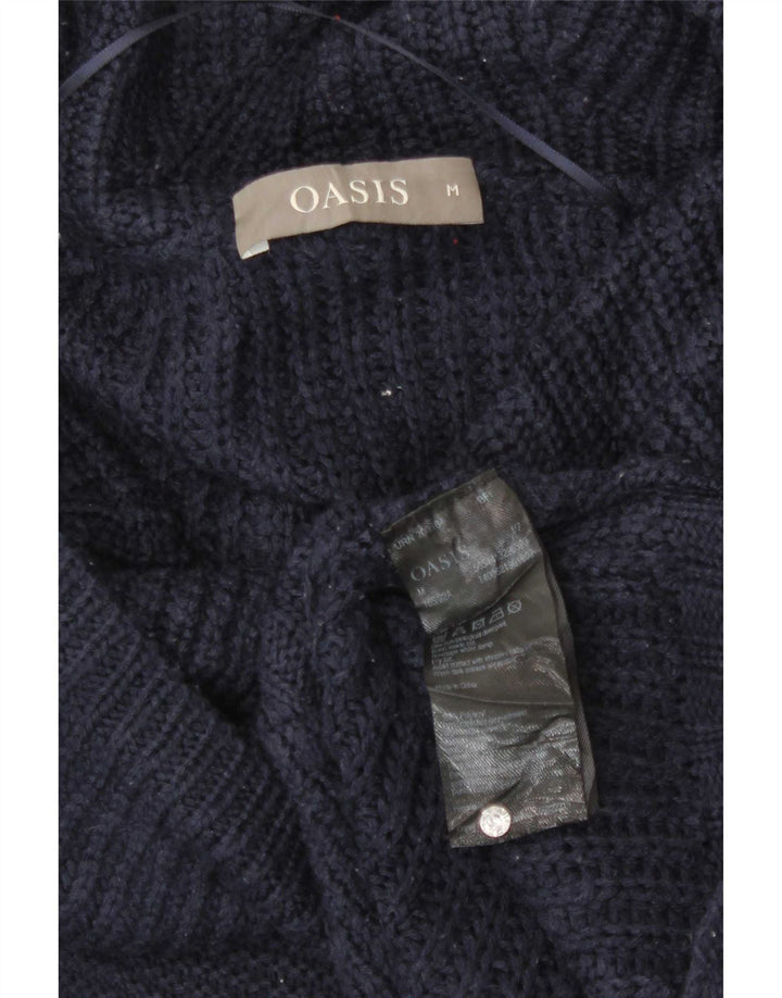 Suéter feminino Oasis com gola redonda Reino Unido 14 médio azul marinho poliacrílico