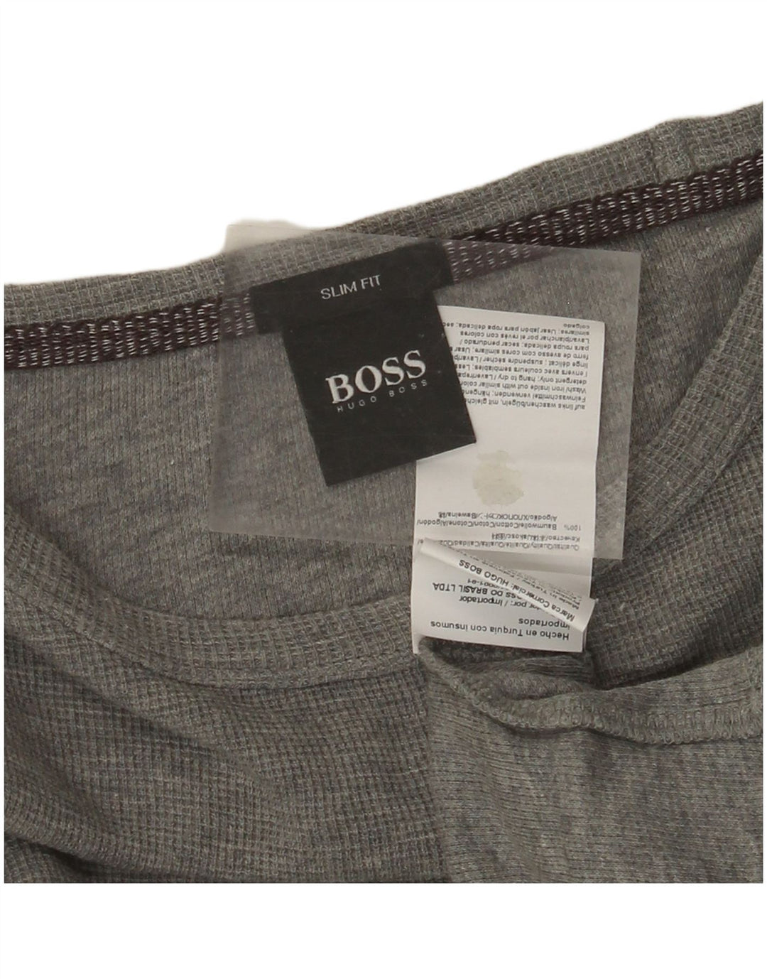 HUGO BOSS Masculino Slim Fit Top Manga Longa Grande Algodão Cinza