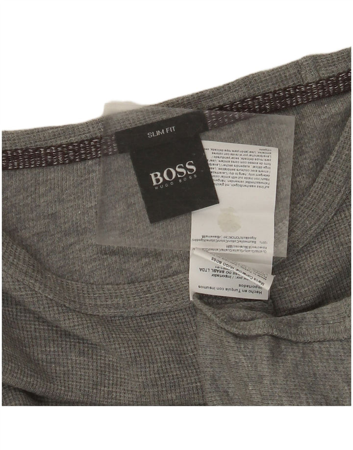 HUGO BOSS Masculino Slim Fit Top Manga Longa Grande Algodão Cinza