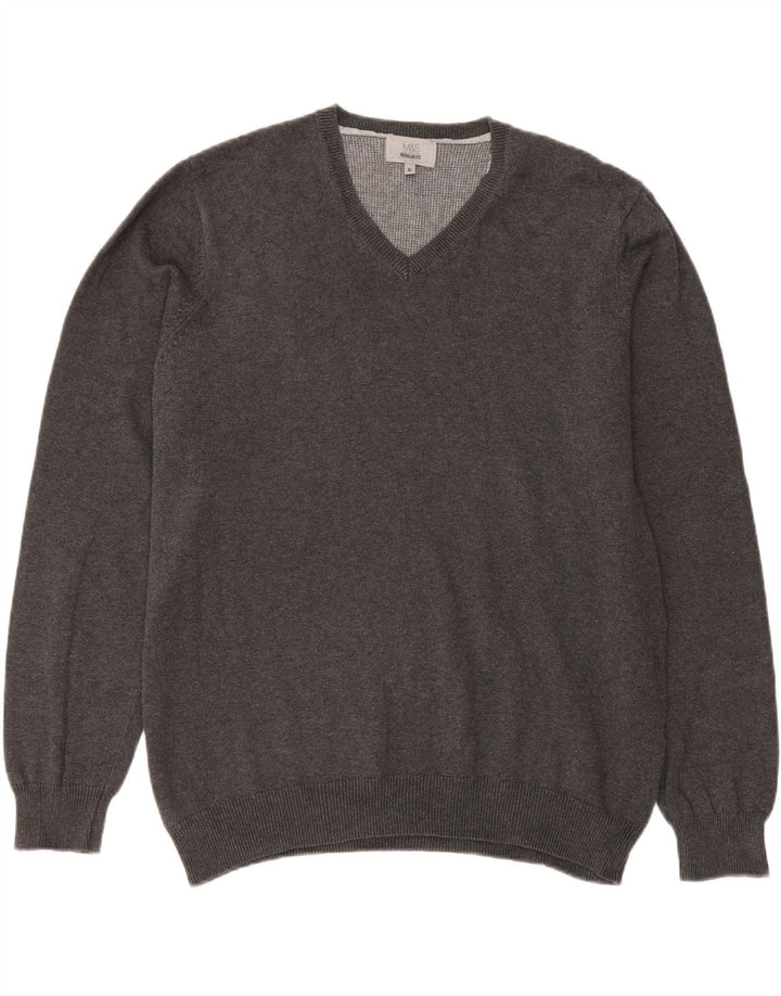 Suéter masculino Marks & Spencer com ajuste regular e decote em V XL algodão cinza