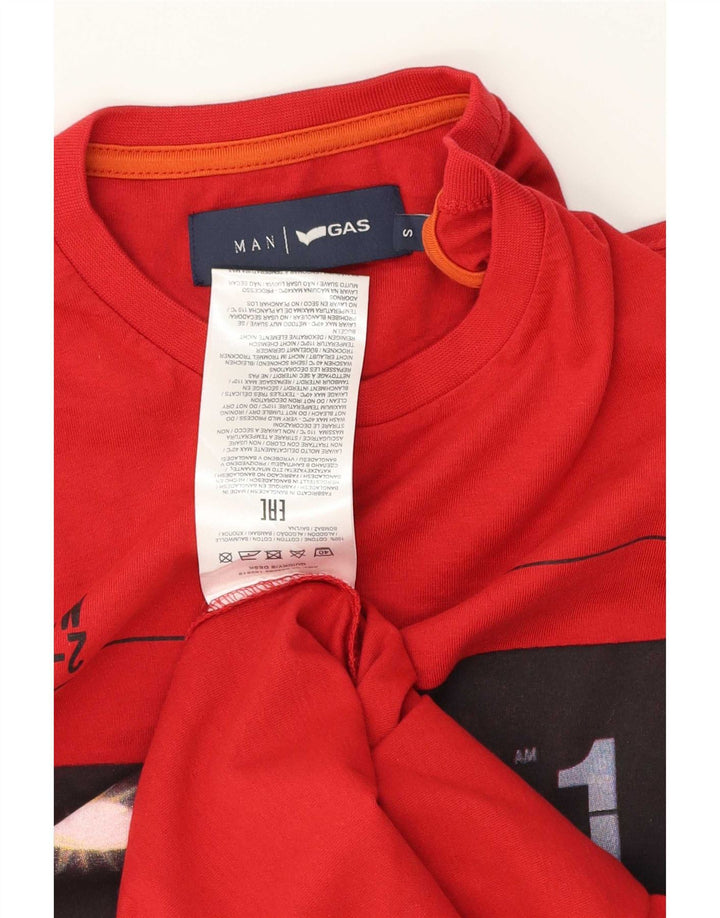 Camiseta gráfica masculina Gas Top pequeno algodão vermelho
