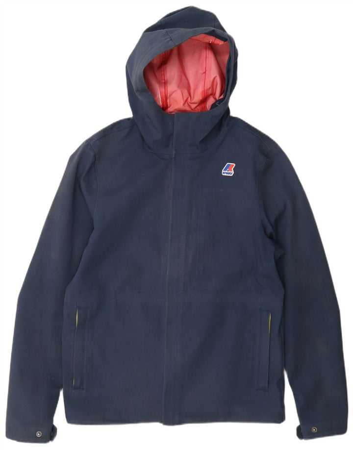 Jaqueta de chuva masculina com capuz K-Way Reino Unido 38 algodão azul marinho médio