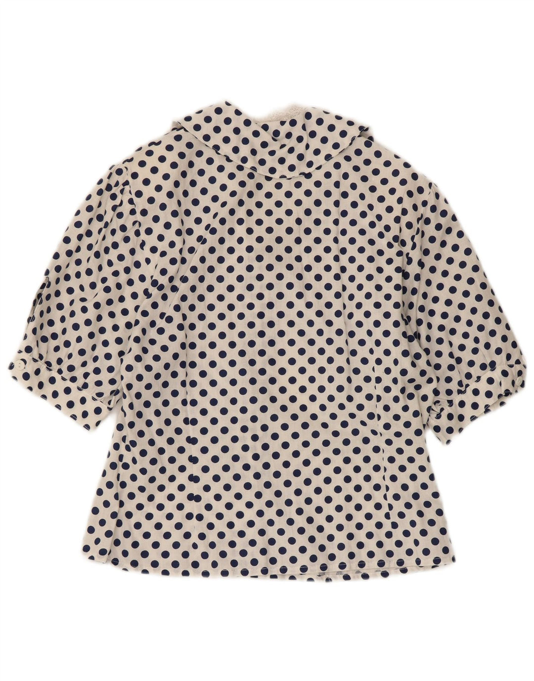 Blusa feminina VINTAGE manga 1/2 Reino Unido 12 bolinhas brancas médias