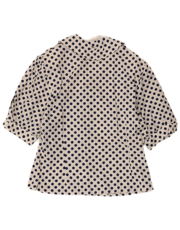 Blusa feminina VINTAGE manga 1/2 Reino Unido 12 bolinhas brancas médias