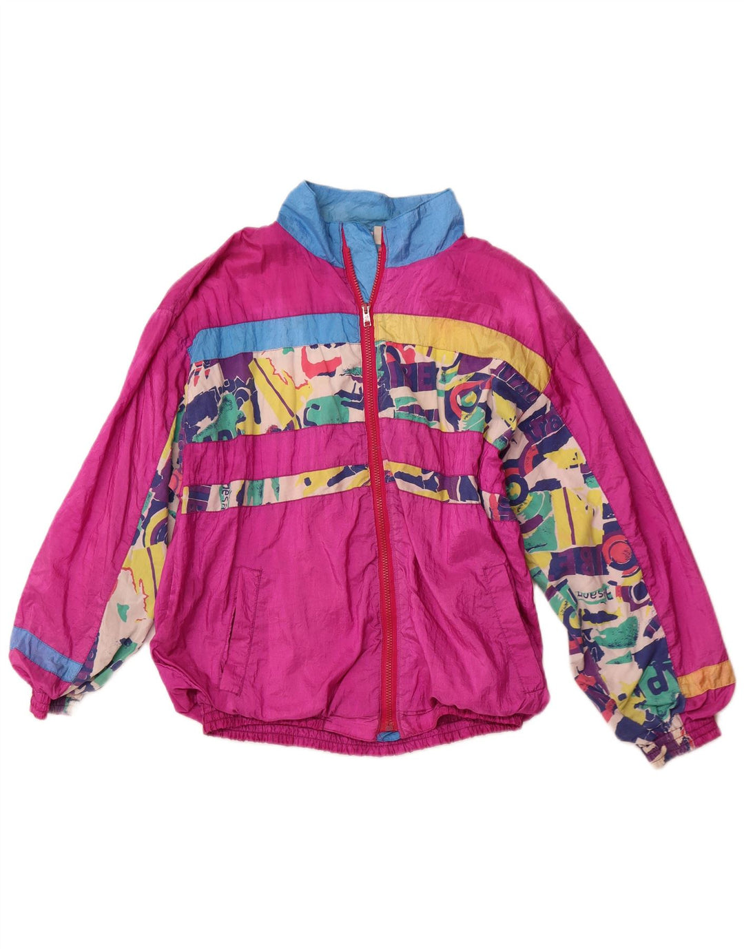 Jaqueta feminina vintage folgada com ajuste solto Reino Unido 12 médio rosa geométrico