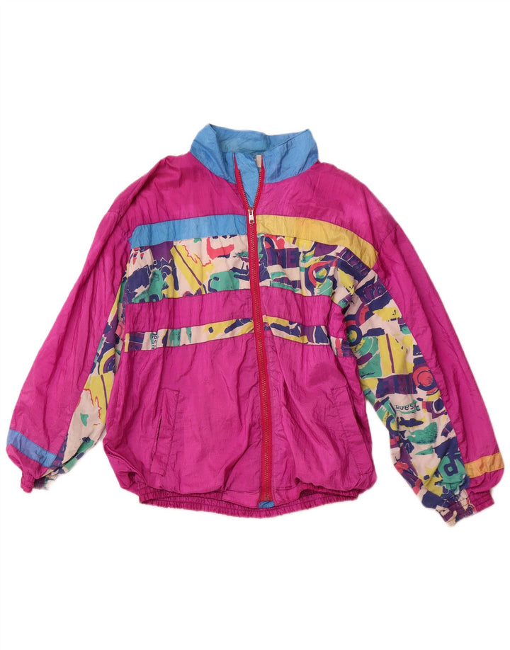 Jaqueta feminina vintage folgada com ajuste solto Reino Unido 12 médio rosa geométrico