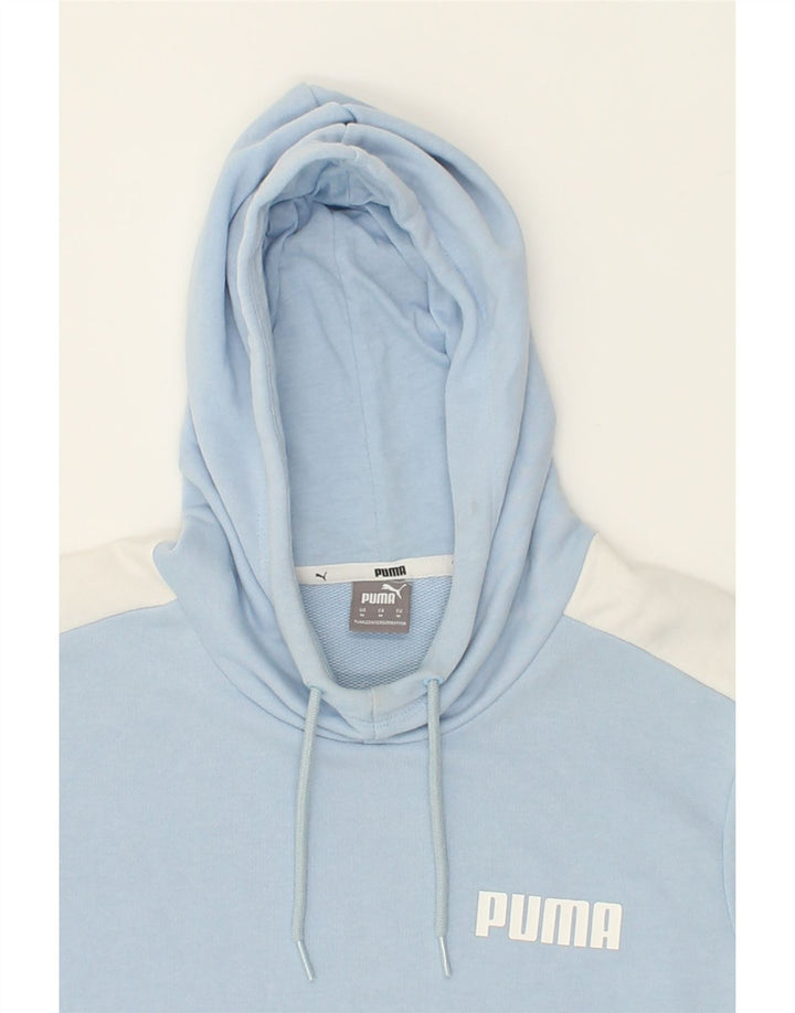 PUMA Womens Hoodie Jumper UK 12 Medium Blue Colourblock Cotton Vintage Puma and Second-Hand Puma from Messina Hembry 