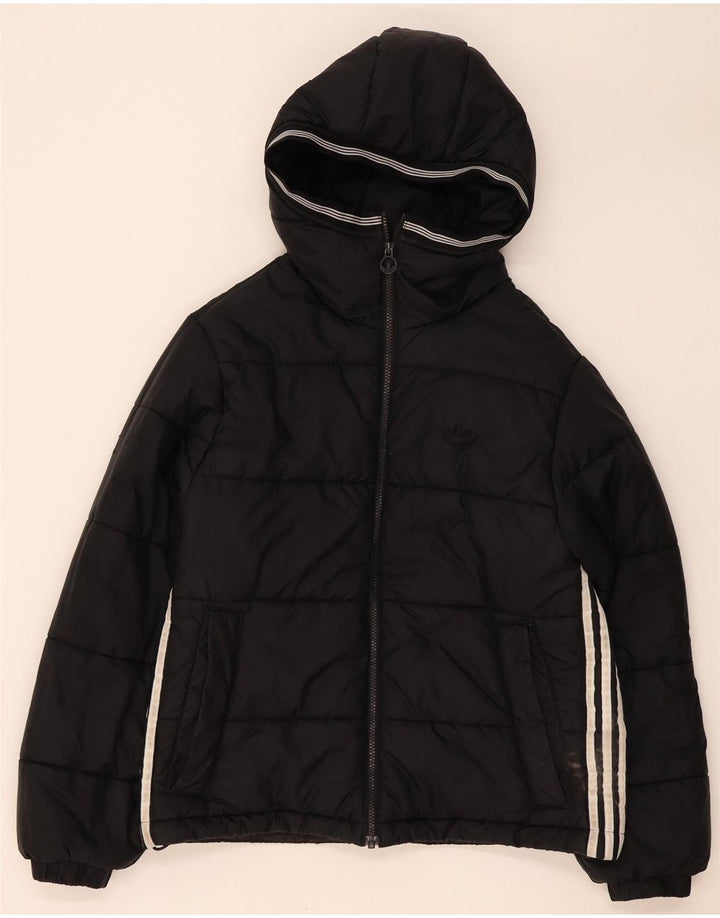 Jaqueta acolchoada com capuz e capuz feminino Adidas UK 10 pequena poliéster preta
