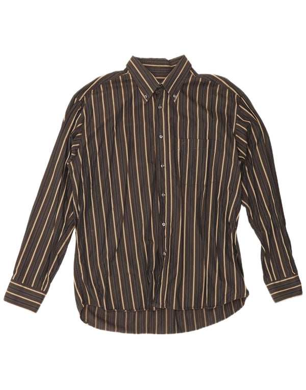 Camisa masculina Roccobarocco tamanho 43 17 XL listrada marrom