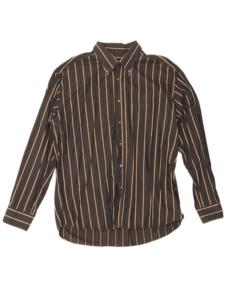 Camisa masculina Roccobarocco tamanho 43 17 XL listrada marrom