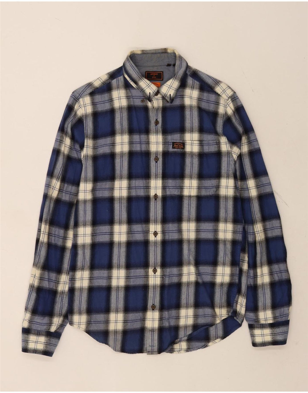 Camisa masculina de flanela Superdry pequena algodão xadrez azul marinho