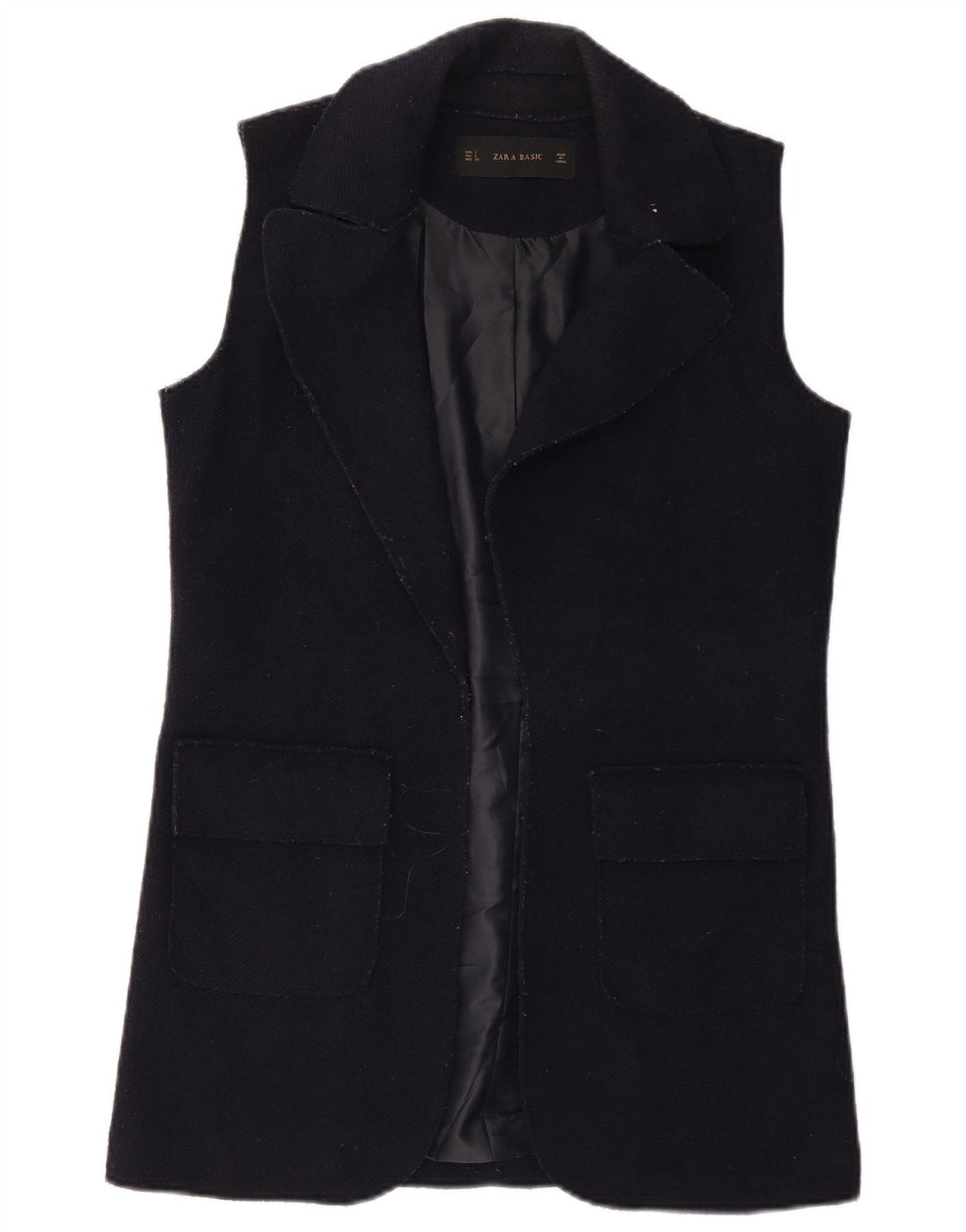 Zara Womens Longline Open Gilet UK 10 Pequeno Lã Azul Marinho
