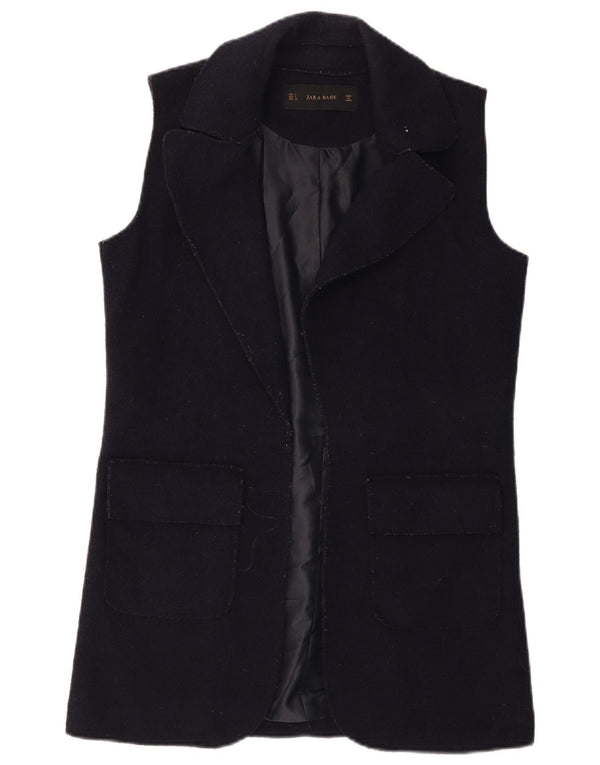 Zara Womens Longline Open Gilet UK 10 Pequeno Lã Azul Marinho