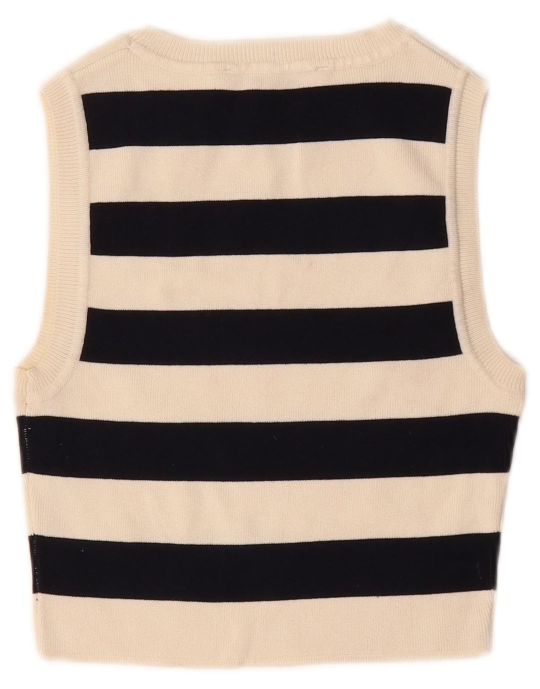 Zara Top curto sem mangas feminino UK 12 viscose listrada branca média