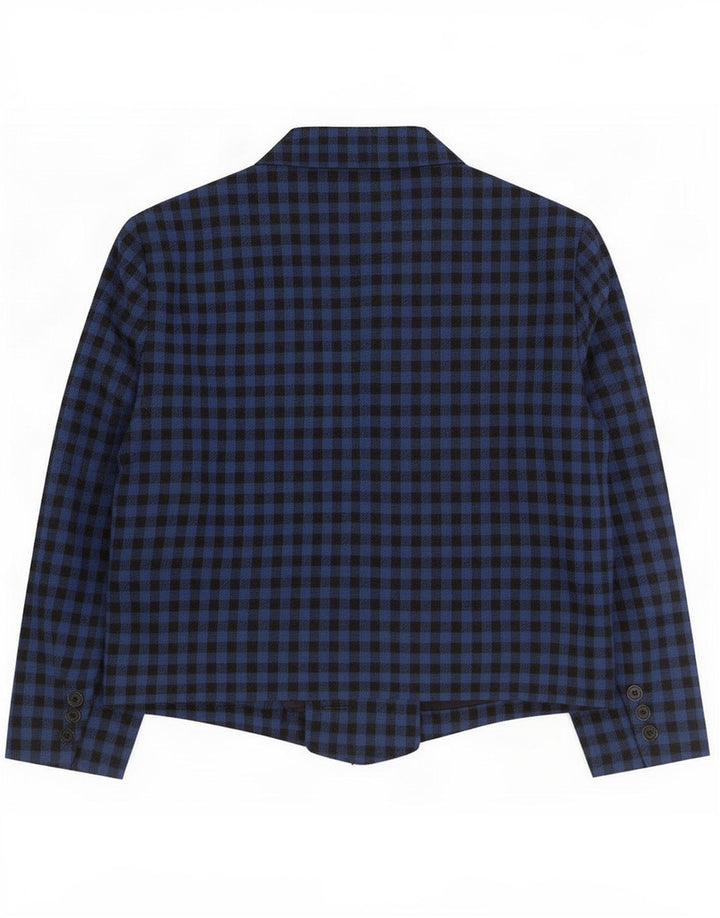 Jaqueta blazer feminina vintage com 1 botão UK 14 Gingham azul médio