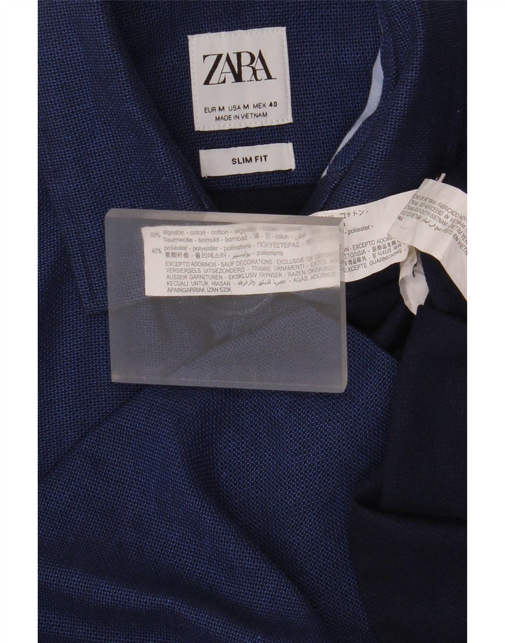 Camisa masculina Zara Slim Fit médio algodão azul marinho
