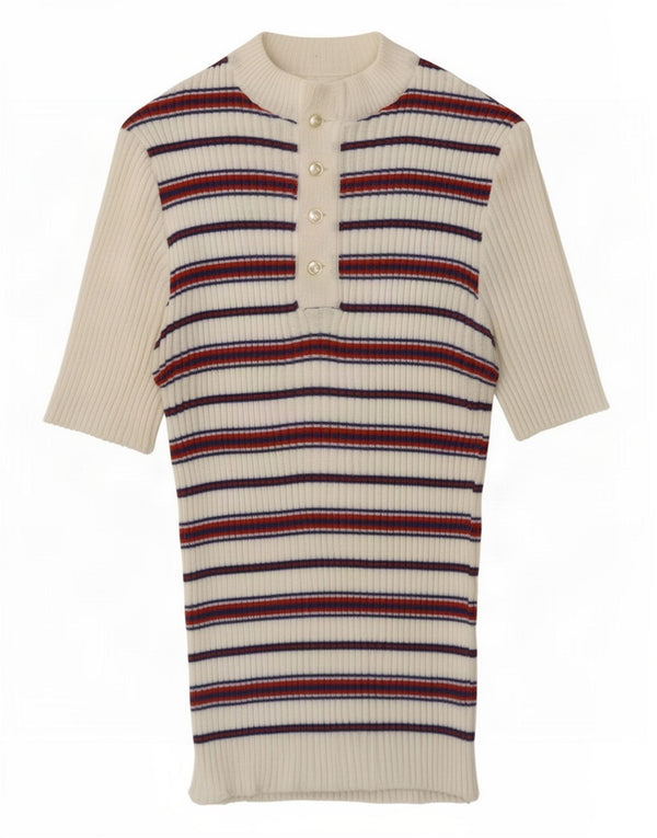 Camiseta feminina vintage UK 12 listrada branca média