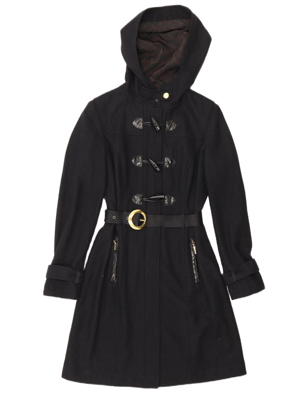 Casaco duffle feminino com capuz CARACTERE Reino Unido 10 pequeno lã azul marinho