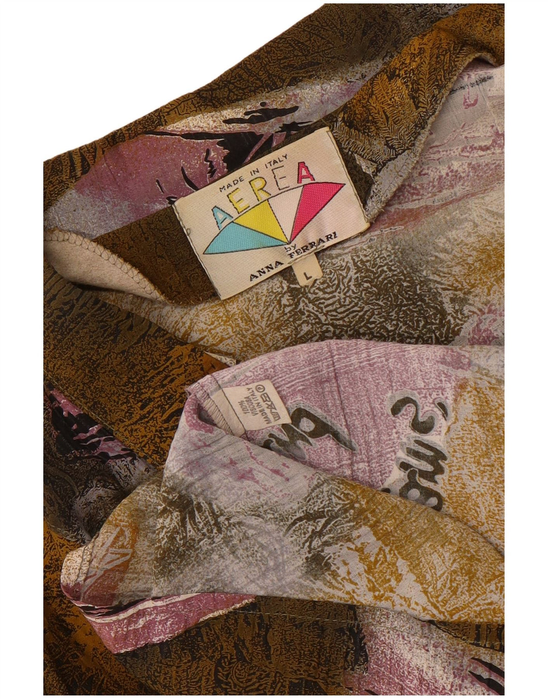 Blusa feminina estampada vintage UK 16 patchwork cáqui grande