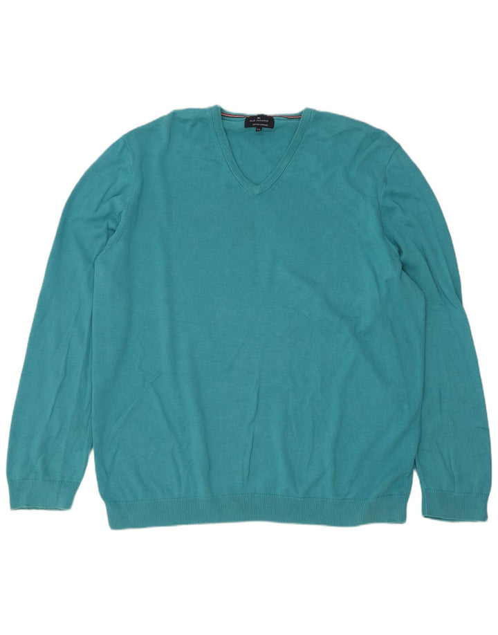 Suéter masculino Marks & Spencer com decote em V 2XL algodão turquesa