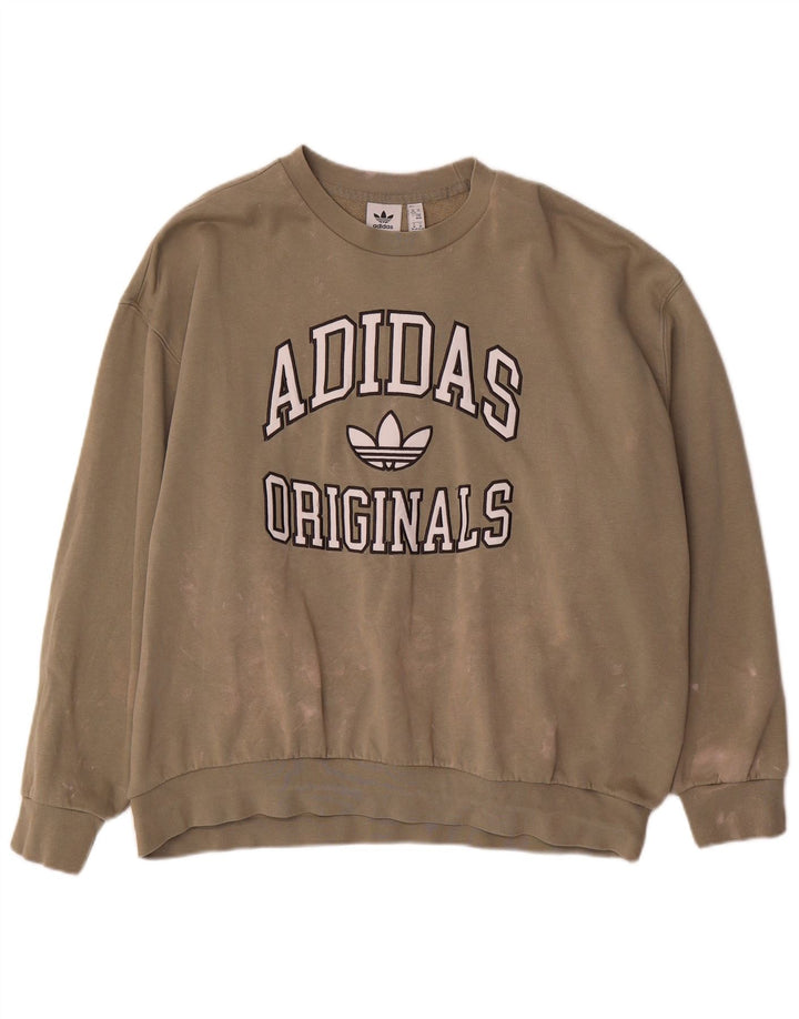 Adidas feminino gráfico oversized moletom jumper reino unido 12/14 médio cáqui