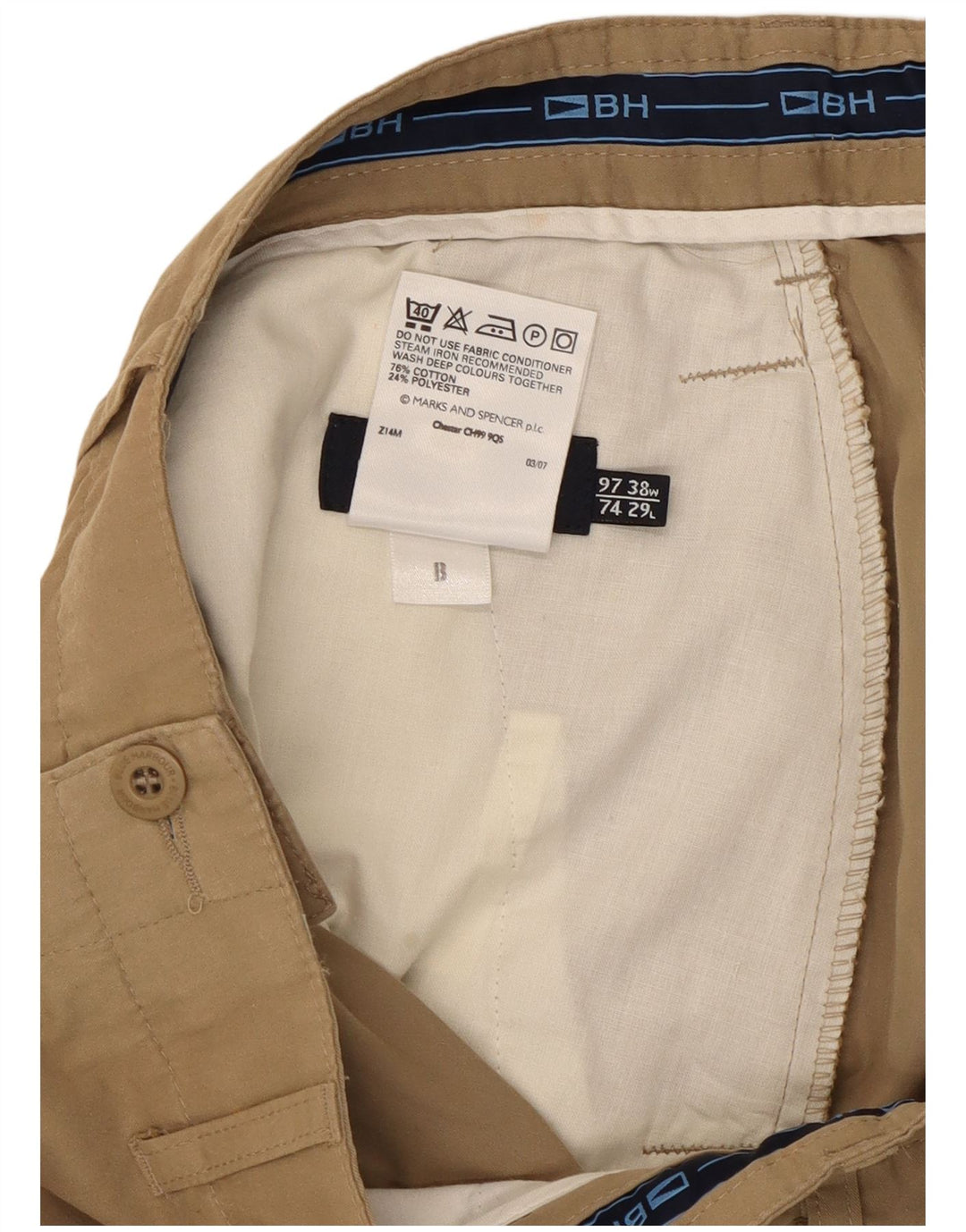 Calça masculina Marks & Spencer Blue Harbor Bootcut Chino W38 L29 Bege