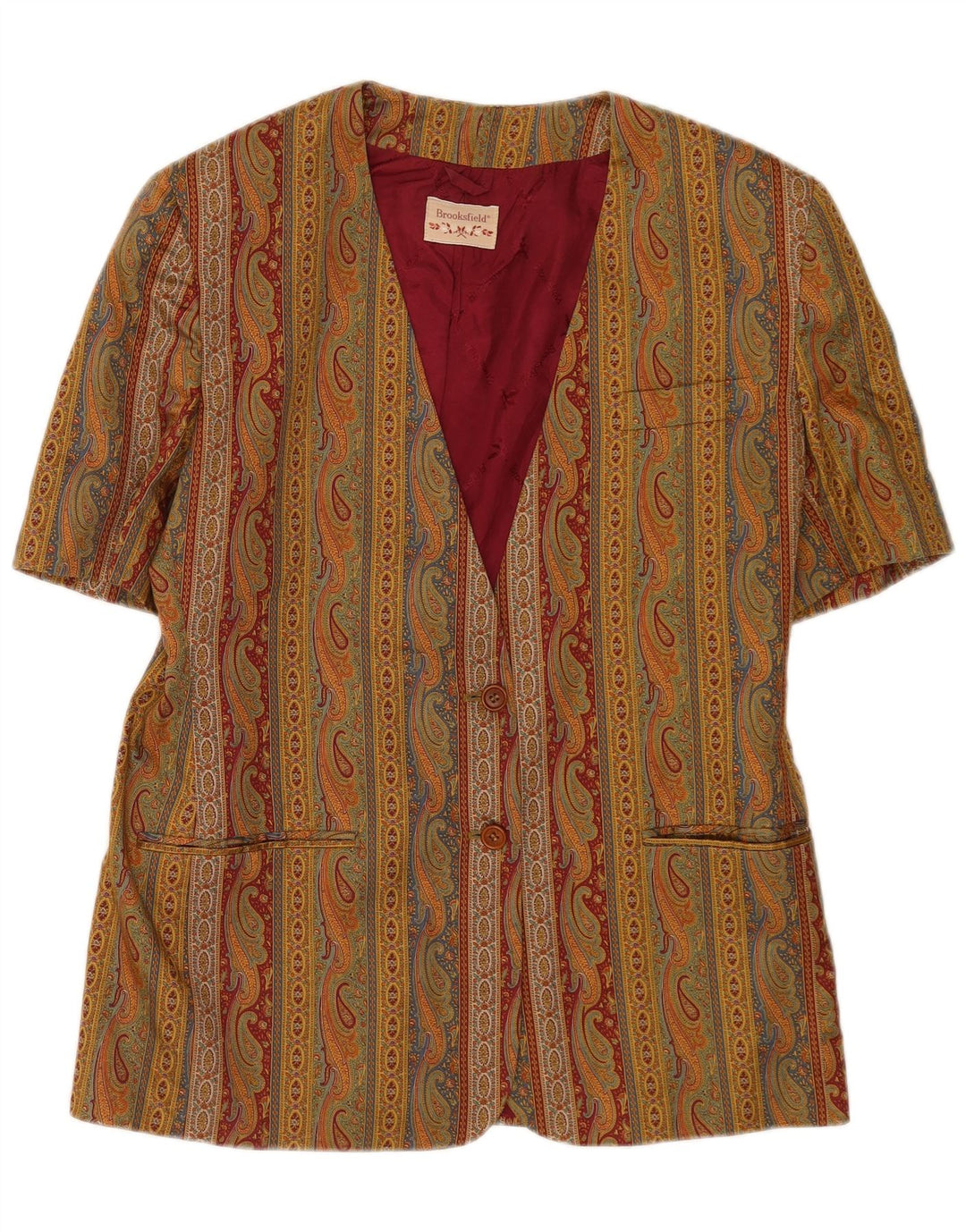 Jaqueta blazer feminina de manga curta Brooksfield IT 48 XL cáqui paisley