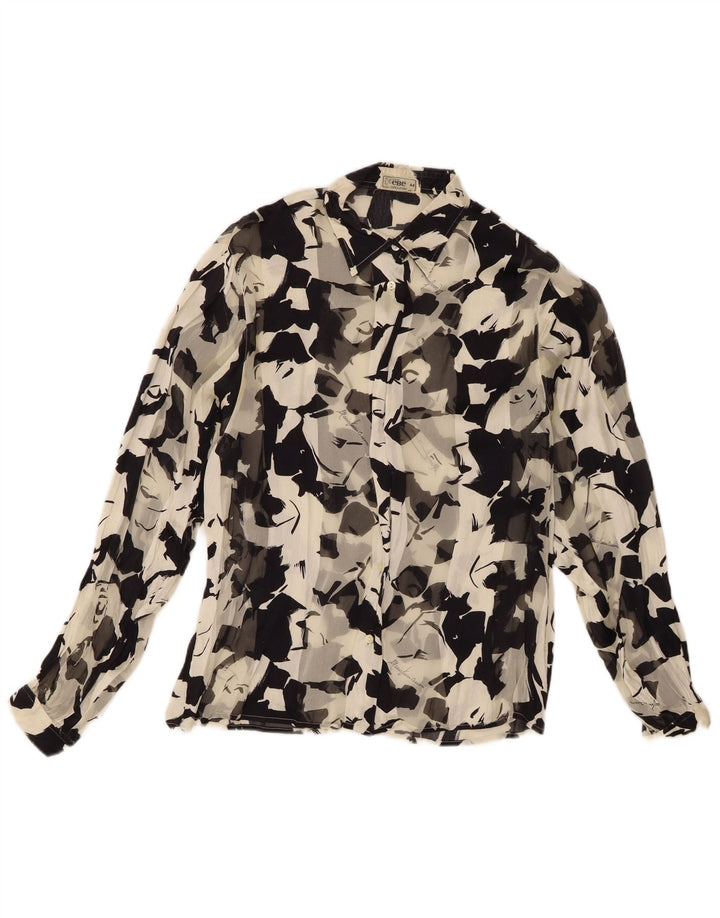 Blusa feminina vintage com estampa abstrata transparente IT 44 médio preto