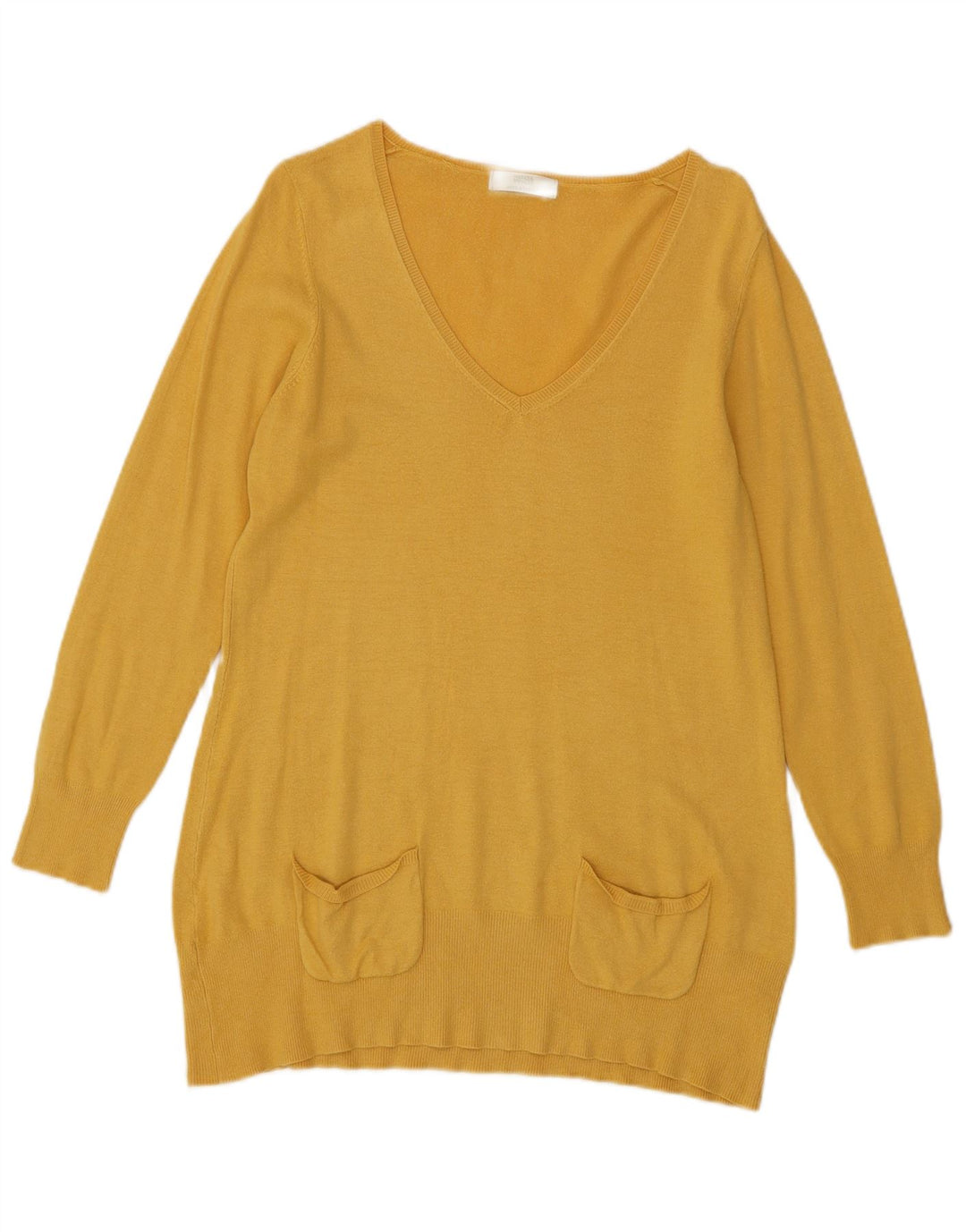 Suéter feminino Marks & Spencer com decote em V Reino Unido 14 viscose amarela média