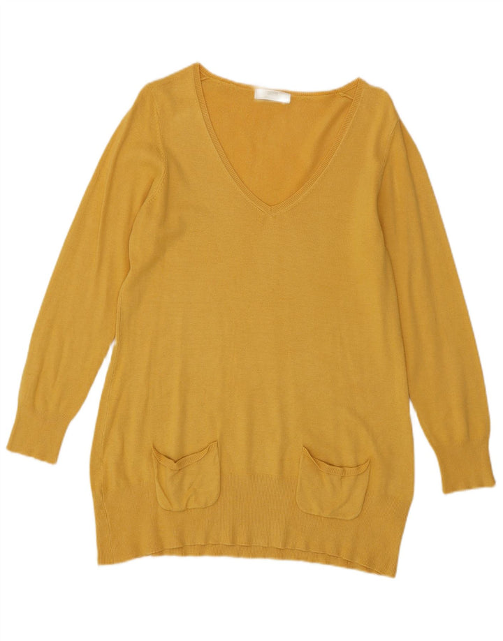 Suéter feminino Marks & Spencer com decote em V Reino Unido 14 viscose amarela média