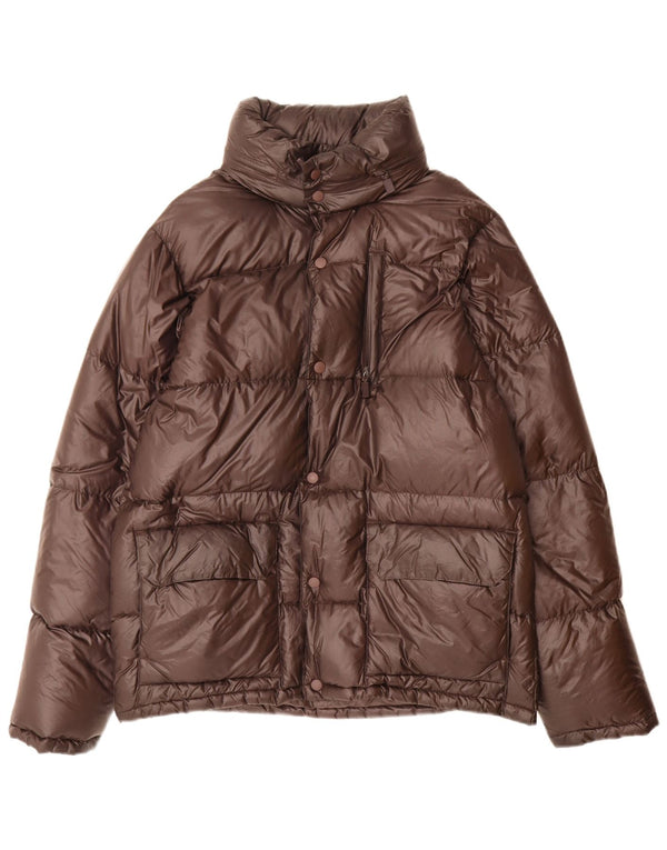 Jaqueta masculina acolchoada com capuz Aspesi UK 38 nylon marrom médio