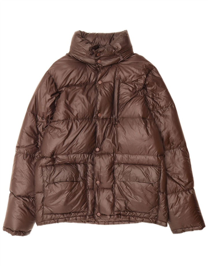 Jaqueta masculina acolchoada com capuz Aspesi UK 38 nylon marrom médio