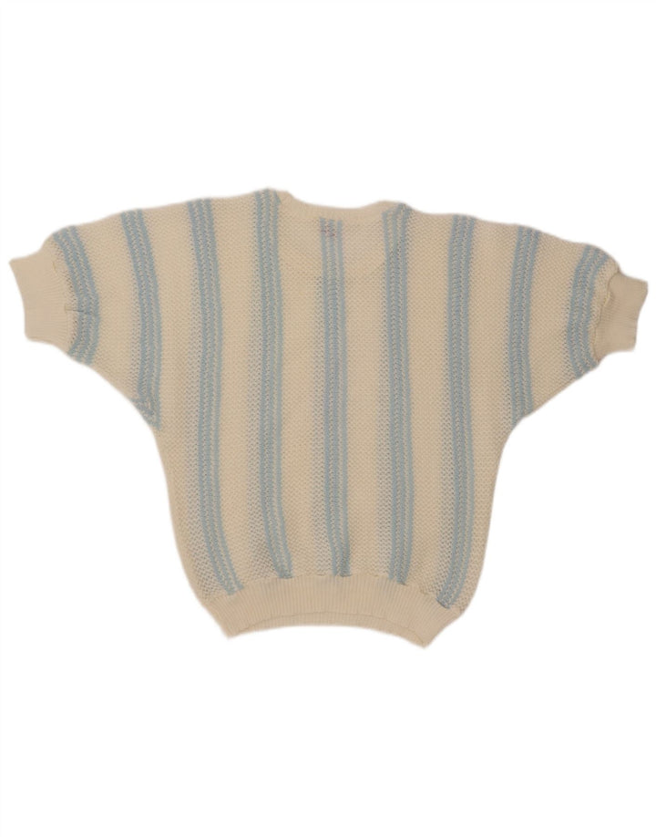 Suéter feminino VINTAGE com gola canoa e listrado branco médio UK 12