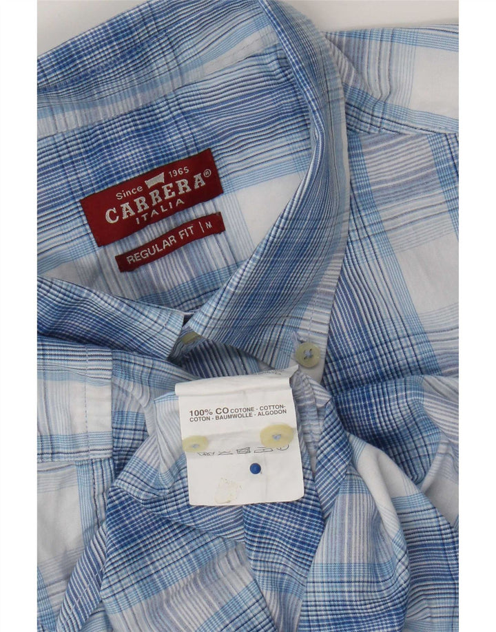 Camisa masculina Carrera de manga curta regular fit médio azul xadrez algodão
