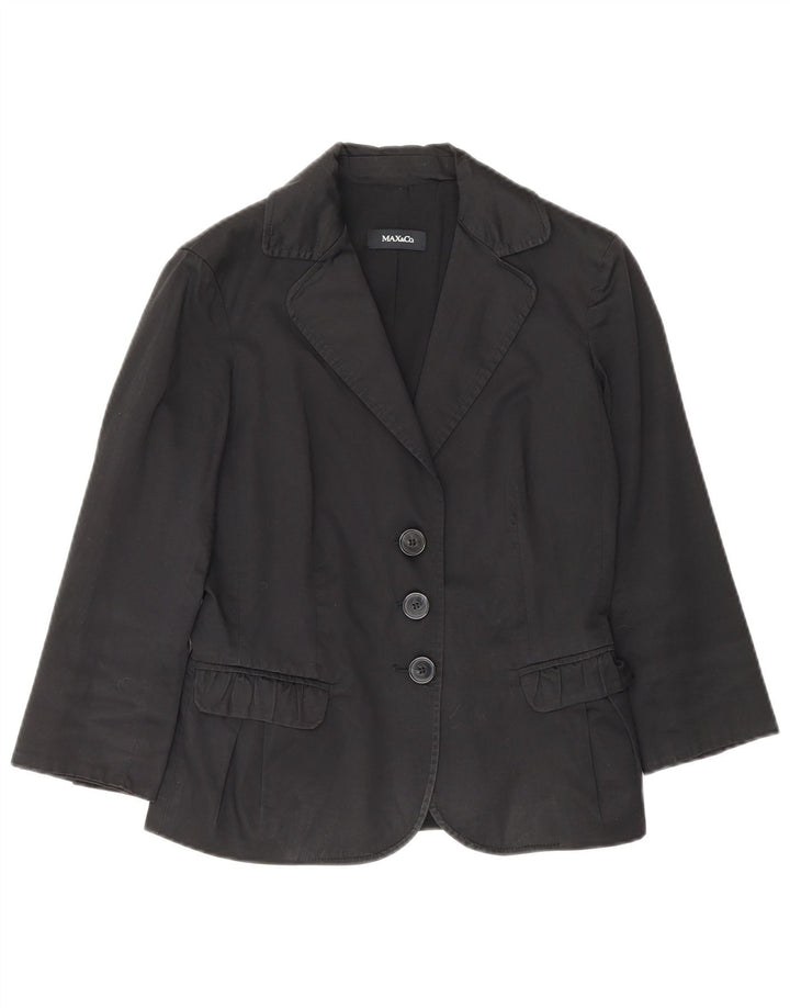 Jaqueta blazer feminina de manga 3/4 e 3 botões da Max & Co. Reino Unido 6 XS algodão preto