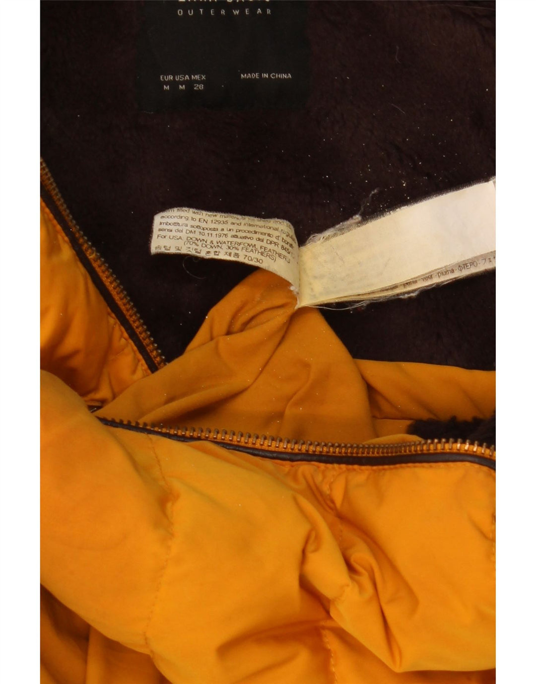 Jaqueta acolchoada com capuz feminino Zara UK 12 poliéster amarelo médio