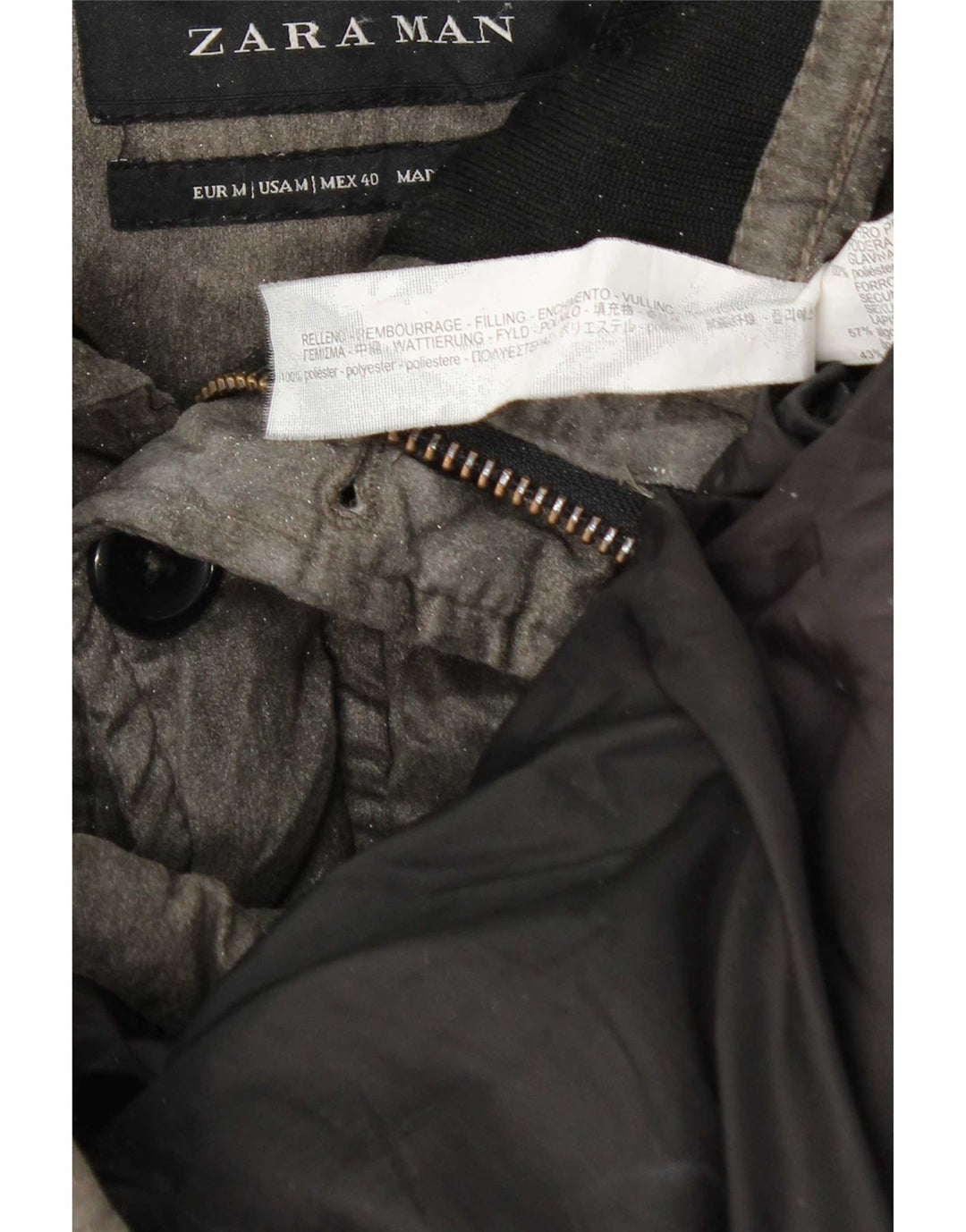 Casaco acolchoado masculino Zara UK 38 poliéster cinza médio