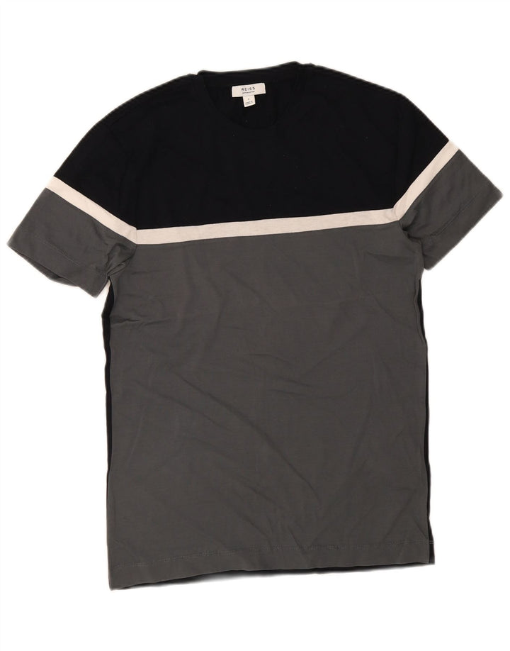 Reiss Camiseta masculina top pequeno cinza colorblock algodão