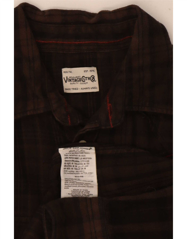 Camisa masculina de flanela Jack & Jones de algodão xadrez marrom médio